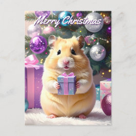 Postal Festiva Hamster con Navidades de regalo