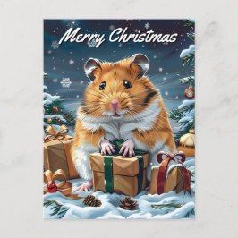 Postal Festiva Hamster con Navidades de regalos