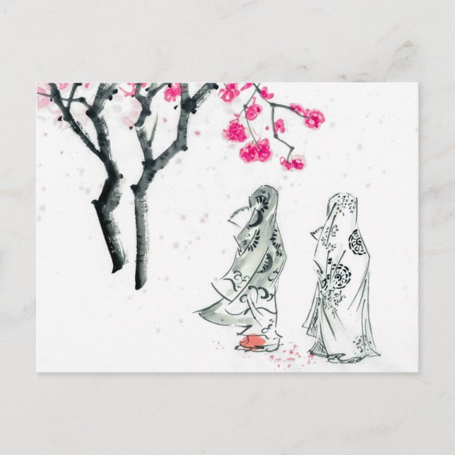Postal Festiva Hanami| Ver florecer flores sakura (Anverso)