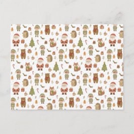 Postal Festiva Hand Drawn Christmas Woodland Holiday Postcard