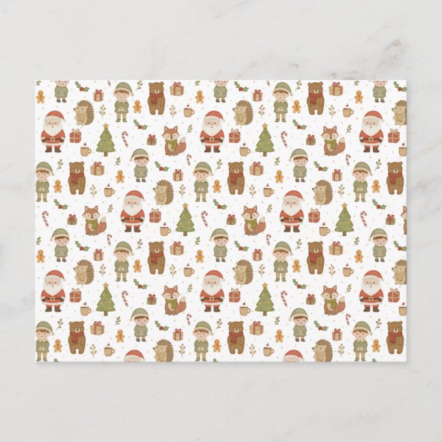 Postal Festiva Hand Drawn Christmas Woodland Holiday Postcard (Anverso)