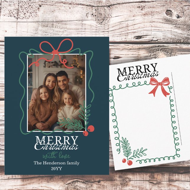 Postal Festiva Hand-drawn frame modern teal blue Merry Christmas  (Subido por el creador)