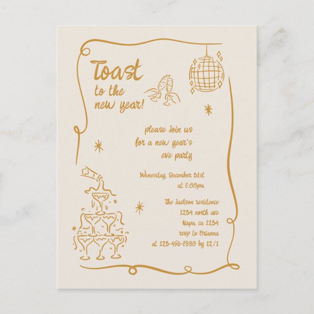 Postal Festiva Hand Drawn Illustrated New Years Eve Party (Anverso)