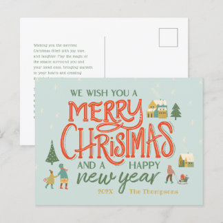 Postal Festiva Hand Lettered Merry Christmas Village