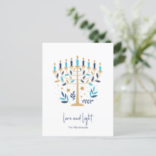 Postal Festiva Hanukkah Amor y Luz Floral Menorah