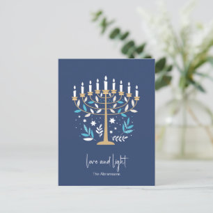 Postal Festiva Hanukkah Amor y Luz Floral Menorah