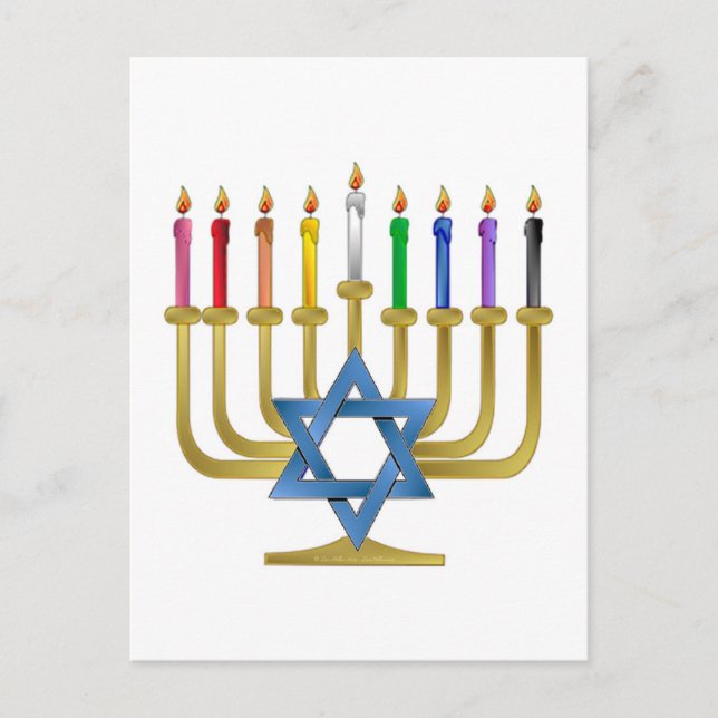 Postal Festiva Hanukkah Candles Rainbow Gold Menorah (Anverso)