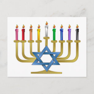 Postal Festiva Hanukkah Candles Rainbow Gold Menorah
