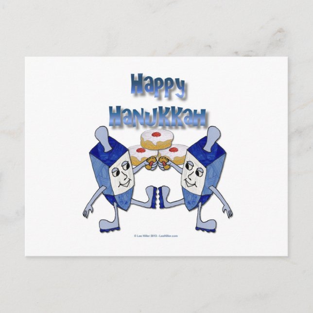 Postal Festiva Hanukkah Dancing Dreides y Jelly Doughnut (Anverso)