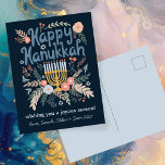 Postal Festiva Hanukkah FLorals PERSONALIZADO de arte dibujado a<br><div class="desc">¡Dulce dibujo de paloma para desear a alguien unas vacaciones felices! ¡Añade tus propias fotos y texto! Haga clic en "personalizar" para cambiar el texto en la parte delantera y posterior. También puedes cambiar colores y fuentes, todo es personalizable. También disponible en mi tienda en diferentes colores y estilo, como...</div>