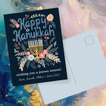 Hanukkah FLorals PERSONALIZADO de arte dibujado a