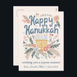 Postal Festiva Hanukkah FLorals PERSONALIZADO de arte dibujado a<br><div class="desc">¡Dulce dibujo de paloma para desear a alguien unas vacaciones felices! ¡Añade tus propias fotos y texto! Haga clic en "personalizar" para cambiar el texto en la parte delantera y posterior. También puedes cambiar colores y fuentes, todo es personalizable. También disponible en mi tienda en diferentes colores y estilo, como...</div>