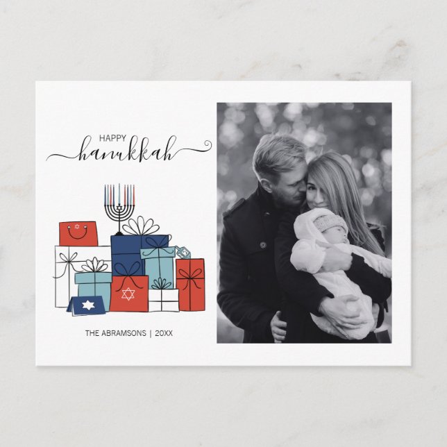 Postal Festiva Hanukkah Gifts & Menorah Holiday Photo Card (Anverso)