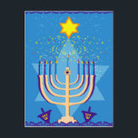 Postal Festiva hanukkah menorah<br><div class="desc">"hanukkah menorah ", "feliz hanukkah",  menorah,  "estrella de david",  "chanukkah jewish",  Hanukkkah,  "feriados judíos"chanukah,  hannukah,  chanukkkah,  channukah,  chanukkkah,  hannuka,  hebrew,  jew,  menora,  judaica, </div>