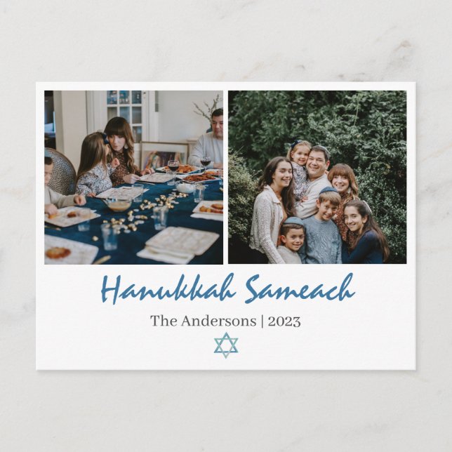 Postal Festiva hanukkah sameach | Foto familiar de Hanukkah (Anverso)