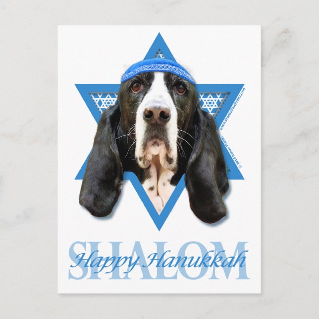 Postal Festiva Hanukkah Star of David - Basset Hound - Jasmine (Anverso)