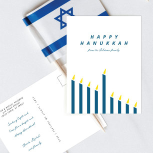 Postal Festiva Hanukkah Velas Minimalistas Modernas Azul Verdoso