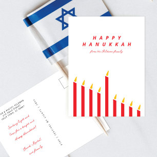 Postal Festiva Hanukkah Velas Rojo y Blanco Minimalista Moderno
