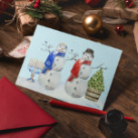 Postal Festiva Hanukkah y Navidades color de agua de los hombres<br><div class="desc">Este diseño puede ser personalizado en el área proporcionada cambiando la foto y/o el texto. O puede personalizarse eligiendo la opción de hacer clic en el personalizar y borrar o cambiar el color del fondo, agregar texto, cambiar el color o estilo del texto o eliminar el texto para un diseño...</div>