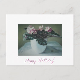 Postal Festiva Happy Birday fine art vintage color rosa Flores Ca