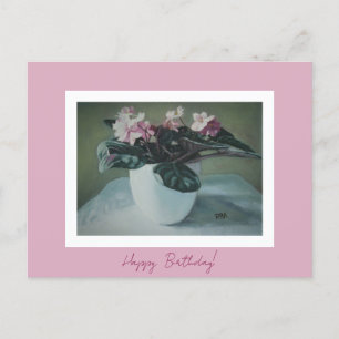 Postal Festiva Happy Birday fine art vintage color rosa Flores Ca
