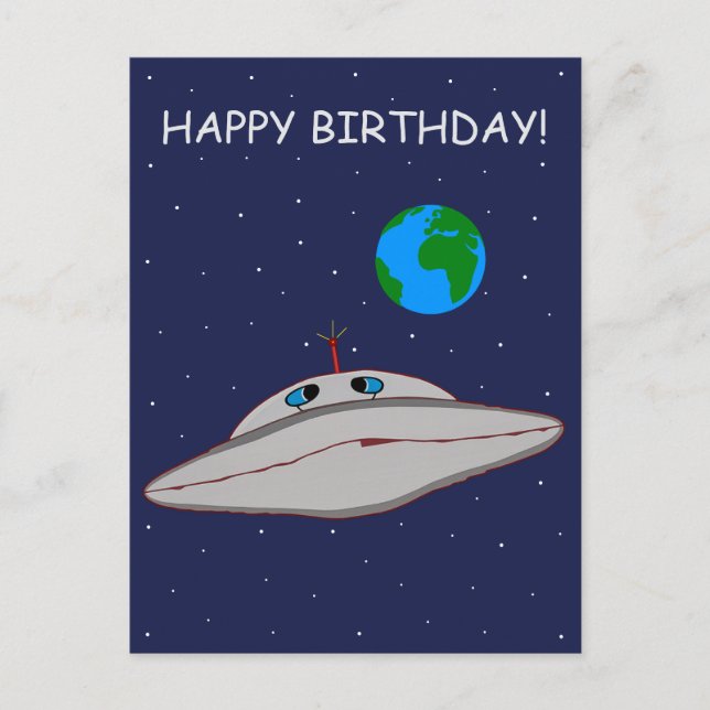 Postal Festiva Happy Birthday Funny Alien Spaceship Adventure   (Anverso)