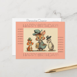 Postal Festiva Happy Birthday Funny Cute Animal Cartoon Couriers 
