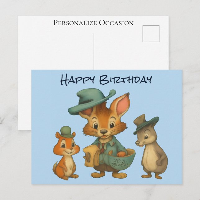 Postal Festiva Happy Birthday Funny Cute Cartoon Animal Delivery  (Anverso / Reverso)