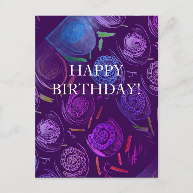 POSTAL FESTIVA HAPPY BIRTHDAY PURPLE FLOWERS (Anverso)