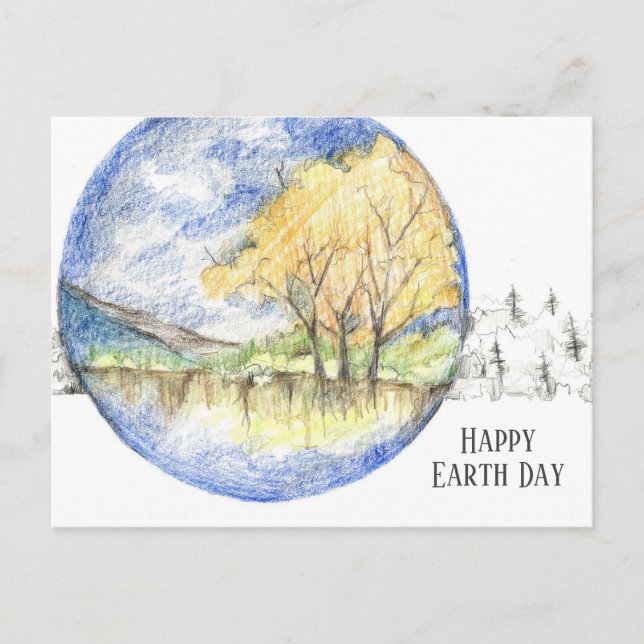 Postal Festiva Happy Earth Day Honey Locust Trees Landscape (Anverso)