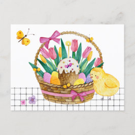 Postal Festiva Happy Easter Basket Chicks & Eggs Postcard
