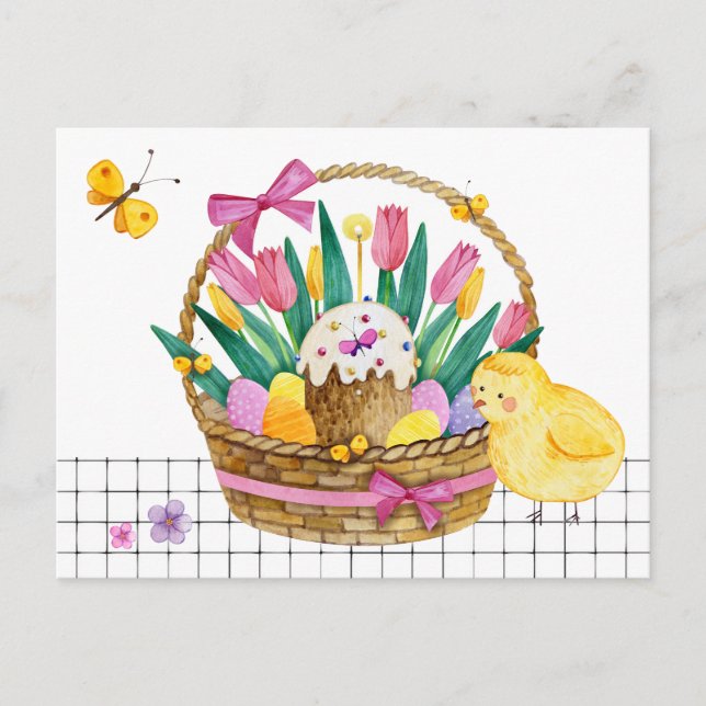 Postal Festiva Happy Easter Basket Chicks & Eggs Postcard (Anverso)
