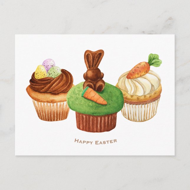 Postal Festiva Happy Easter Bungalows Cupcakes Holiday Card (Anverso)