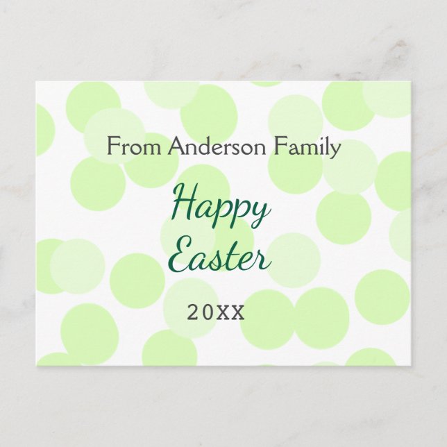 Postal Festiva Happy Easter gray green polka dots family name (Anverso)