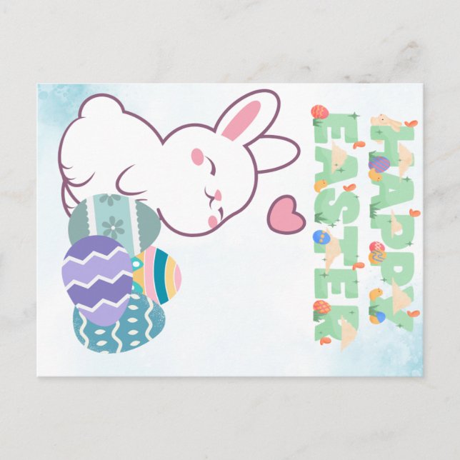 Postal Festiva Happy Easter / Ostern bunny with eggs  (Anverso)