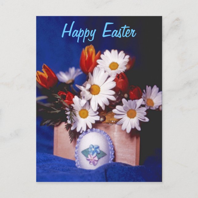 Postal Festiva Happy Easter PostCard~Daisies & Tulips (Anverso)