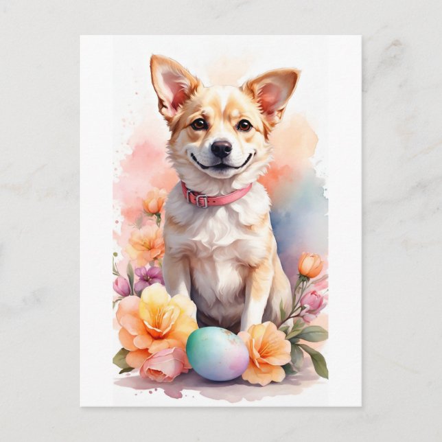 Postal Festiva Happy Easter puppy Holiday Postcard (Anverso)