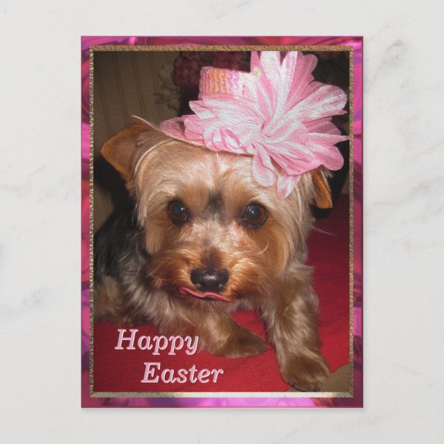Postal Festiva Happy Easter Yorkie (Anverso)