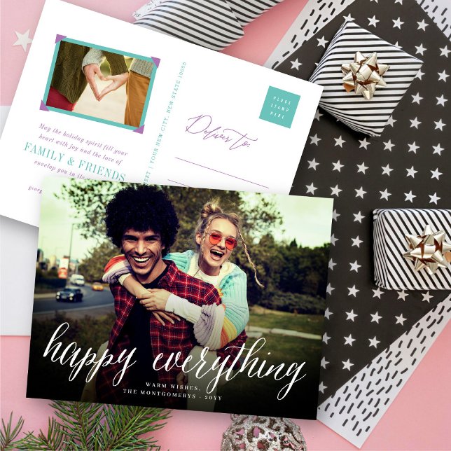Postal Festiva Happy Everything Simple White Script Photo Moderne (Subido por el creador)