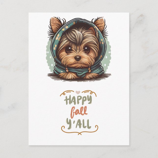 Postal Festiva Happy Fall Y'all Yorkshire Terrier Otumn Hoodie (Anverso)