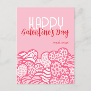 Postal Festiva Happy Galentine Rubor Pink Animal Print Heart Name