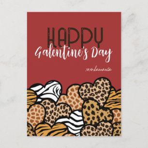 Postal Festiva Happy Galentines Day Red Animal Print Hearts Name