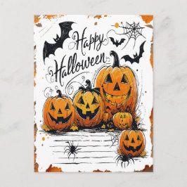 Postal Festiva Happy Halloween Celebration Pumpkins Bats Spider