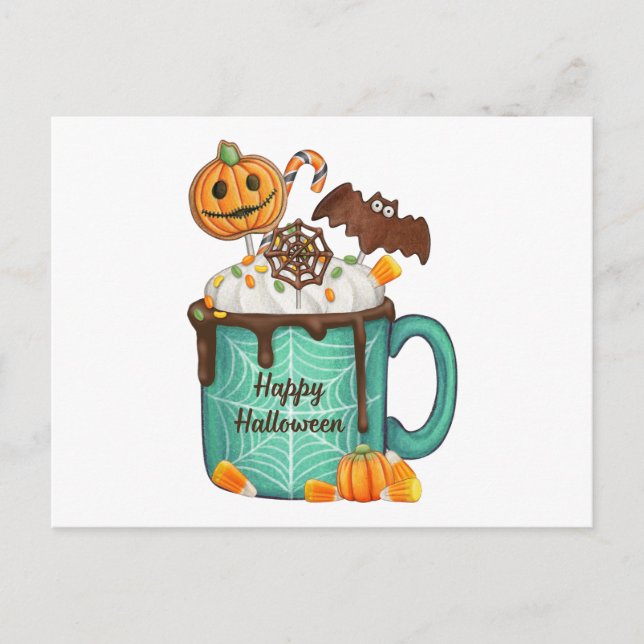 Postal Festiva Happy Halloween Hot Chocolate Mug and Candy (Anverso)