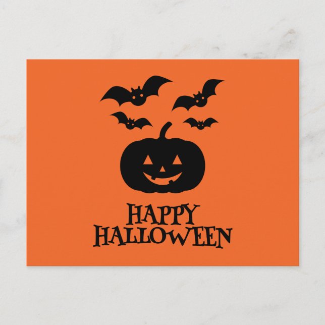 Postal Festiva Happy Halloween Pumpkin Bat Minimal (Anverso)