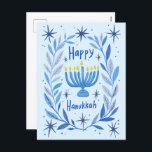 Postal Festiva Happy Hanukkah Botanah Menorah Watercolor<br><div class="desc">¡Dulce dibujo para desear a alguien feliz hanukkah! Haga clic en "editar usando la herramienta de diseño" para agregar su propio texto. También disponible como tarjeta de felicitación o descarga digital para enviar instantáneamente por correo electrónico o mensaje de texto. Revisa mi tienda para más o hazme saber si quieres...</div>