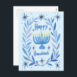 Postal Festiva Happy Hanukkah Botanah Menorah Watercolor<br><div class="desc">¡Dulce dibujo para desear a alguien feliz hanukkah! Haga clic en "editar usando la herramienta de diseño" para agregar su propio texto. También disponible como tarjeta de felicitación o descarga digital para enviar instantáneamente por correo electrónico o mensaje de texto. Revisa mi tienda para más o hazme saber si quieres...</div>