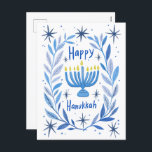 Postal Festiva Happy Hanukkah Botanah Menorah Watercolor<br><div class="desc">¡Dulce dibujo para desear a alguien feliz hanukkah! Haga clic en "editar usando la herramienta de diseño" para agregar su propio texto. También disponible como tarjeta de felicitación o descarga digital para enviar instantáneamente por correo electrónico o mensaje de texto. Revisa mi tienda para más o hazme saber si quieres...</div>