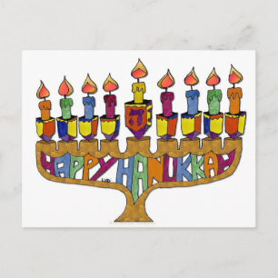 Postal Festiva Happy Hanukkah Dreidels Menorah