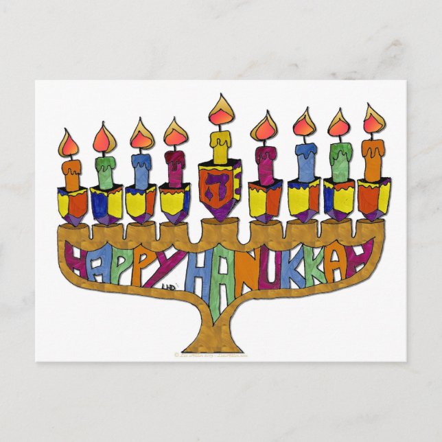 Postal Festiva Happy Hanukkah Dreidels Menorah (Anverso)